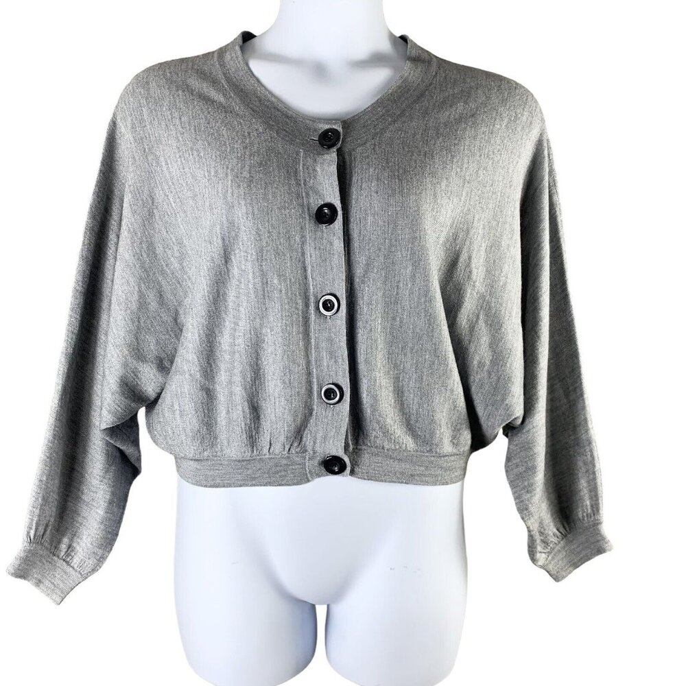 Size Medium Cardigan Sweater Zoul Cropped Button Up Long Dolman Sleeves Gray